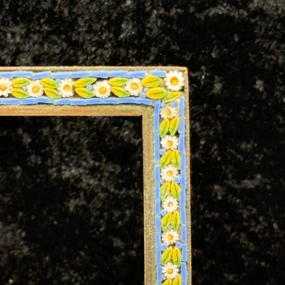 Micro Mosaic Rectangle Picture Frame Gold Tone Blue Green White